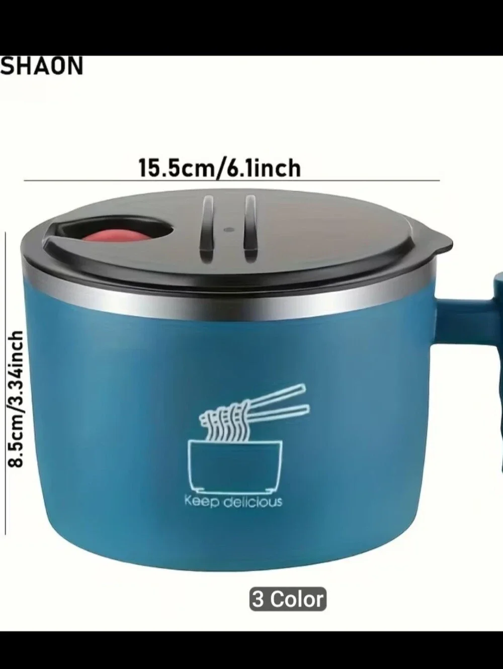 Black Stainless Steel Noodle Bowl with Handle and Steam Vent